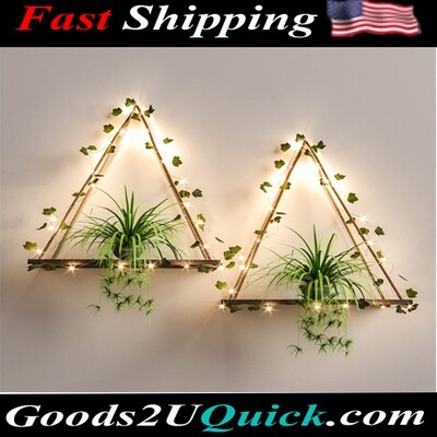 Wood Hanging Plant Shelves With LED-Strip Light, Set of 2 for Wall Décor