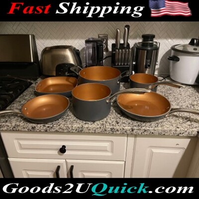 12 Piece Dishwasher Safe Cookware Set with Ultra Nonstick Ceramic Coating & Stay Cool Handles