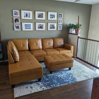 Living 3 Piece Brown Faux Leather 6 Seats L-Shaped Left Facing-Sectionals