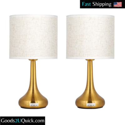 Set of 2 Gold Bedside Lamp, Lampshade, Nightstand Light Table Lamp Metal