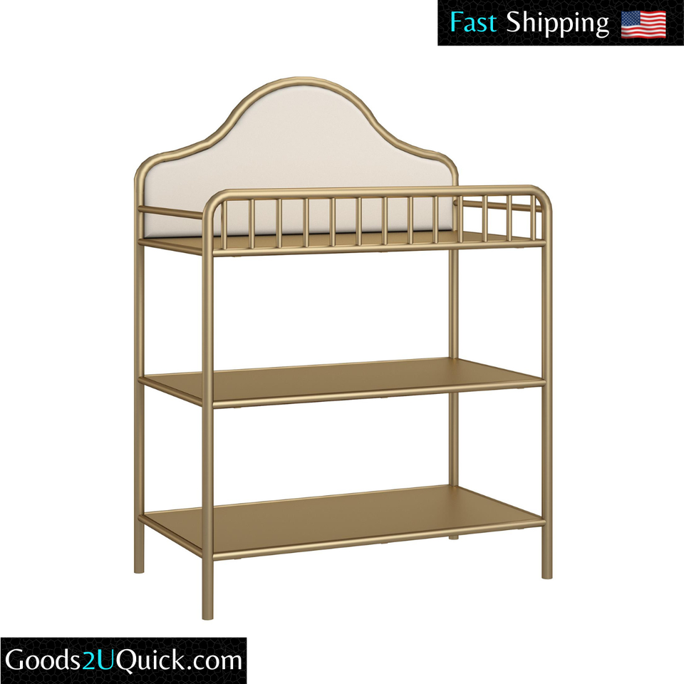 Gorgeous Sturdy Baby Changing Table, Includes 2 Open Shelves, Perfect For Your Newborn Baby, Gold