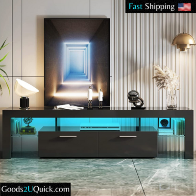 Modern 70&quot; LED TV Stand Glossy Gaming Entertainment Center + Large Storage Drawers + Shelves