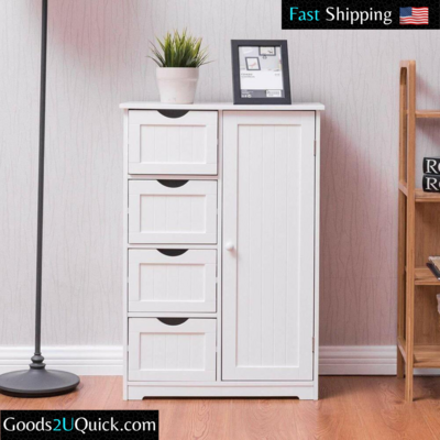 White Dresser with 4 Drawer &amp; Cupboard, Entryway, Cabinet Storage For Home Bedroom Bathroom
