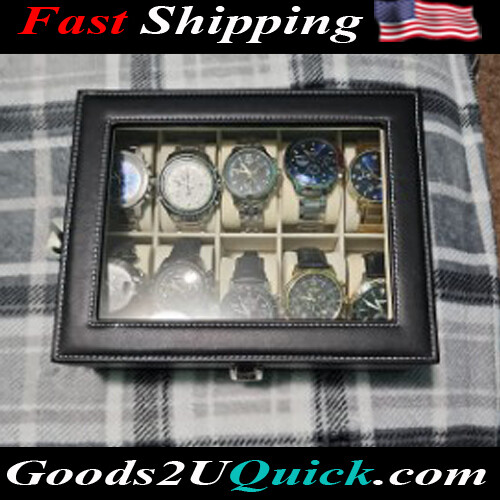 10 Slot Watch Box Display Case Real Glass Watch Organizer Storage with Pu Leather