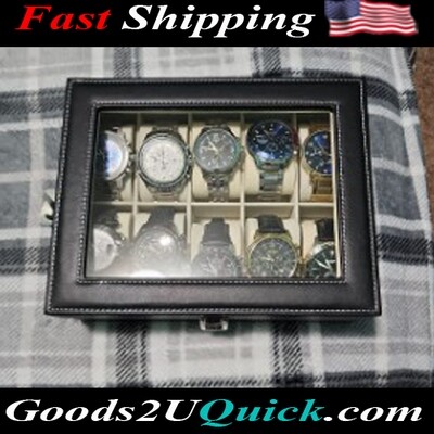 10 Slot Watch Box Display Case Real Glass Watch Organizer Storage with Pu Leather