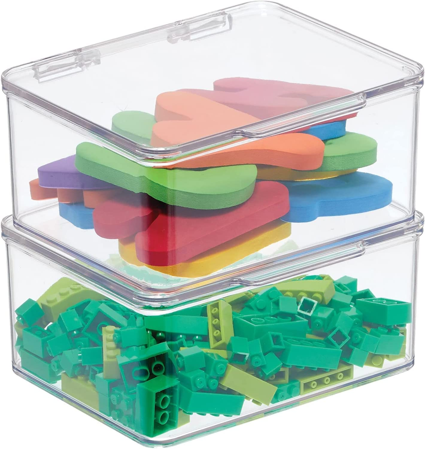 Plastic Storage Organizer Box Containers with Hinged Lid, 2 Pack Clear