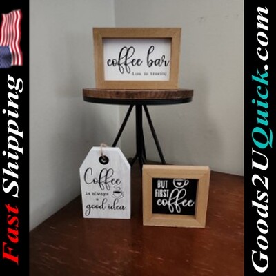 3 Pieces Mini Coffee Bar Sign Farmhouse Coffee Wooden Sign But First Coffee Wood