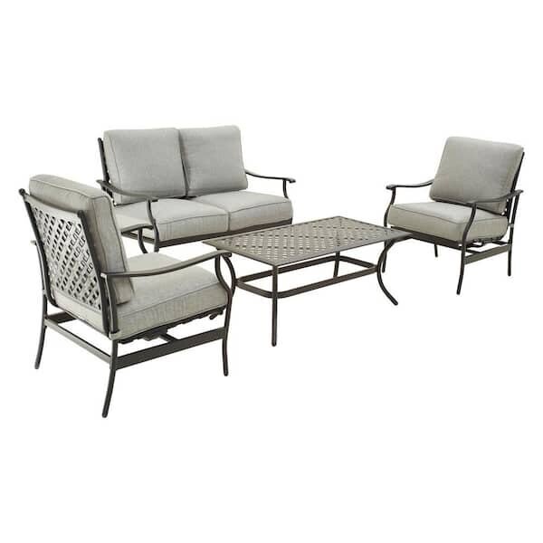 4-Piece Metal Patio Conversation Set with Grey Cushions