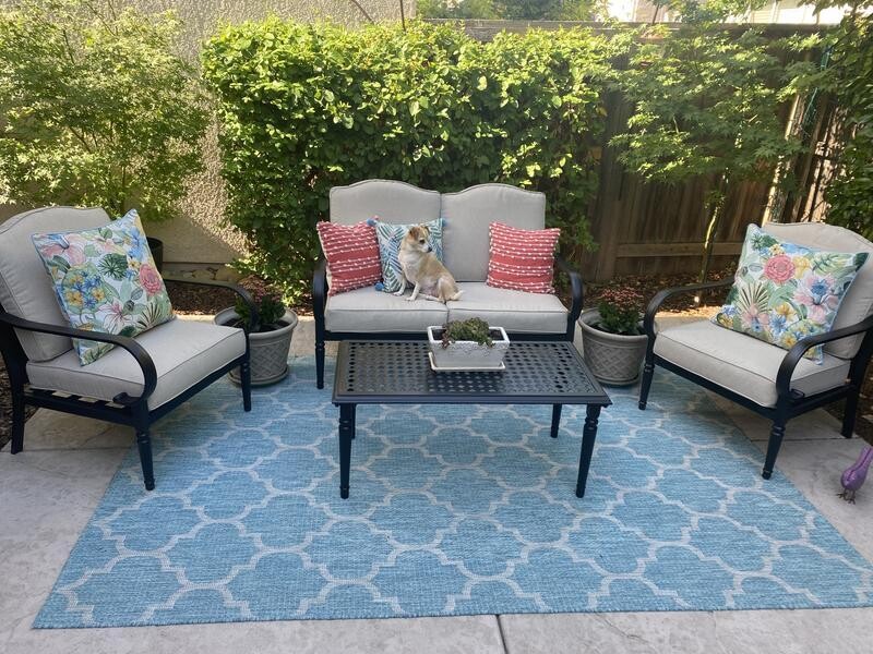 4-Piece Brown Steel Outdoor Patio Conversation Seating Set with Standard Putty Tan Cushions