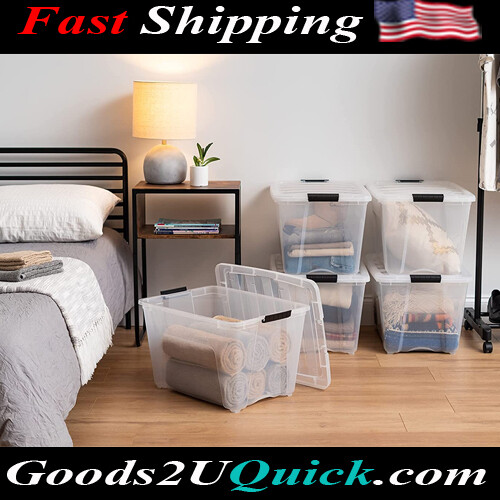 53 Qt. Plastic Storage Container Bin with Secure Lid, 6 pack