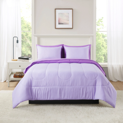 Purple 5 Piece Bed in a Bag Comforter Set with Sheets and Plush Throw, Queen
