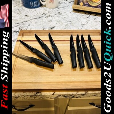 Set of 8 Dishwasher Safe High Carbon Stainless Steel Serrated Steak Knife - Black