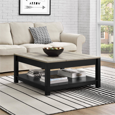 Indoor Home Living Room Two Tone Wood Coffee Table, Black