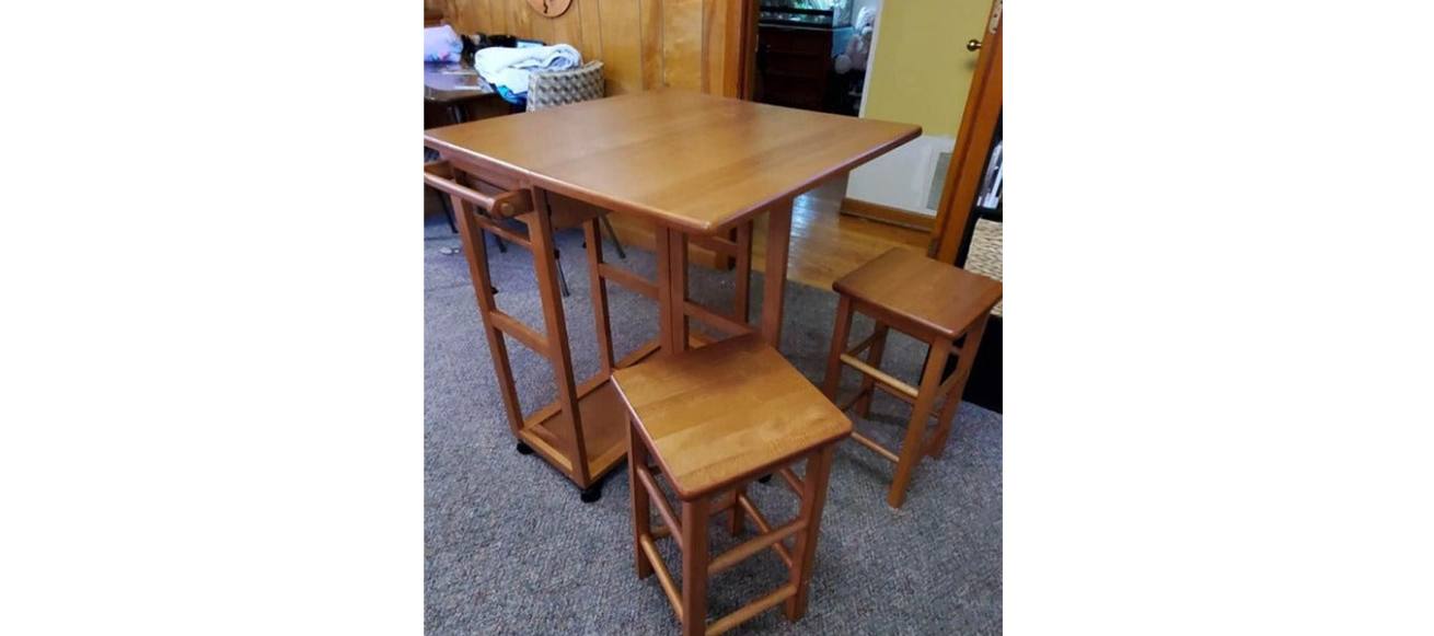 3 Piece Kitchen Island Set With 2 Tucked Away Stools, Space Saver Dining Set
