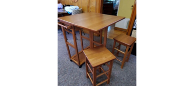 3 Piece Kitchen Island Set With 2 Tucked Away Stools, Space Saver Dining Set