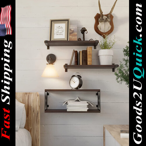 Wall Mounted Rustic Wood Bathroom Shelves with Extra Storage Shelves - Rustic Brown