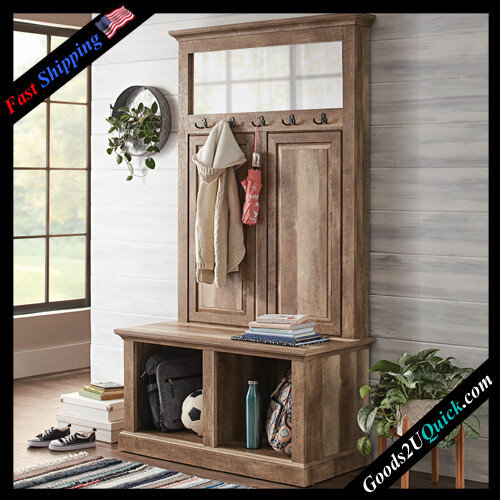 New Modern Entryway Crossmill Hall Tree Storage Bench - Weathered Finish