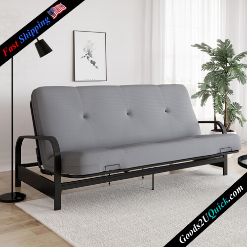 Caden 6 Inch Futon Mattress with Tufted Cover and Recycled Polyester Fill - Full - Herringbon