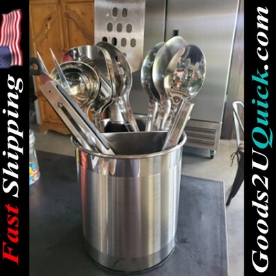 360° Rotating Utensil Caddy - Extra-Large Stainless Steel Kitchen Utensil Holder w/ Weighted Base for Stability