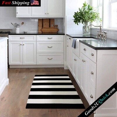 Hand Woven Cotton Washable Striped Layered Doormats Indoor Outdoor Rugs 27.5x43 Inches
