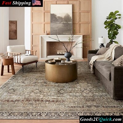Layla Collection LAY-03 Traditional Olive/Charcoal 7&#39;-6&quot; x 9&#39;-6&quot; Area Rug