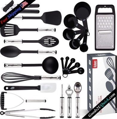 24 Pcs Nylon and Stainless Steel Cooking Utensil Nonstick and Heat Resistant Kitchen Gadgets Pots and Pans set