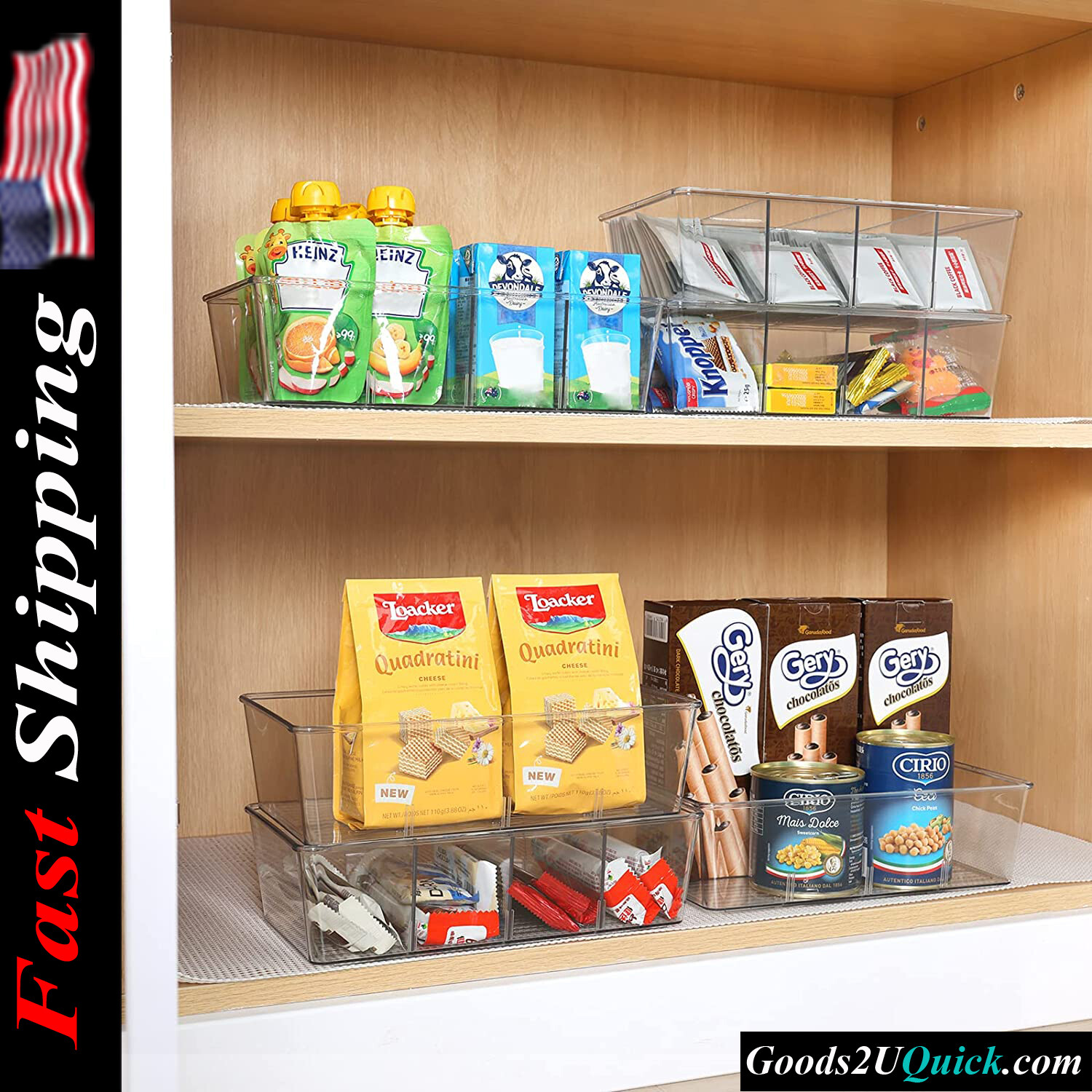 6 Pack Clear Plastic Storage Bins Divided Food Storage Organizer for Pantry, Kitchen, Fridge &amp; Cabinet