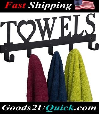 5 Hooks Wall Mount Towel Hanger Hooks for Bathroom &amp; Kitchen - Black