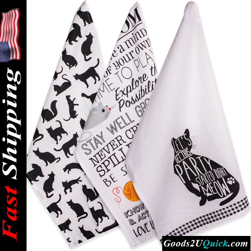 New 3 Count Cat Print18x28 Everyday Pets Kitchen Collection Absorbent Dishtowel Set