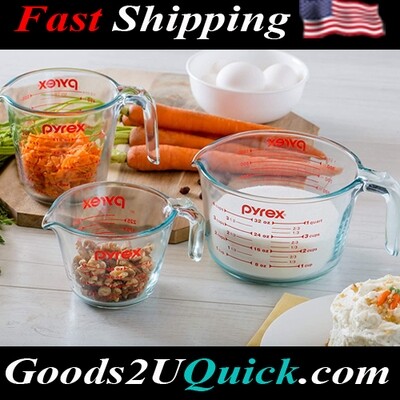 3 Piece Tempered Glass Measuring Cup Set -Dishwasher, Freezer, Microwave, and Preheated Oven Safe