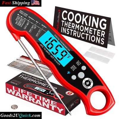 Waterproof Ultra Fast Instant Read Meat Thermometer for Grill and Cooking with Backlight &amp; Calibration