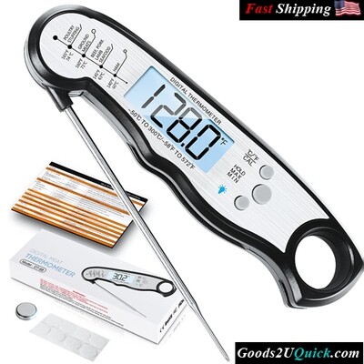 Waterproof Instant Read Food Thermometer for Cooking and Grilling with Backlight &amp; Calibration