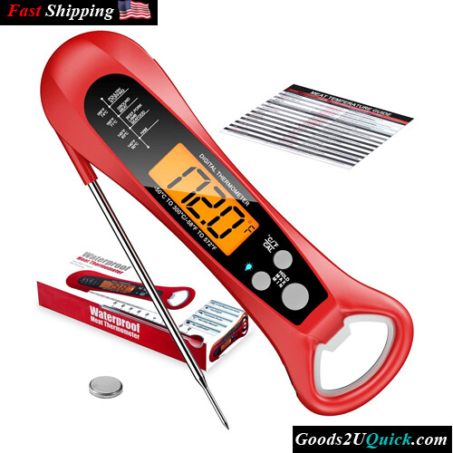 Instant Read Meat Waterproof Digital Food Thermometer with Backlight, Magnet, Calibration, and Foldable Probe