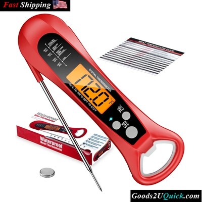 Instant Read Meat Waterproof Digital Food Thermometer with Backlight, Magnet, Calibration, and Foldable Probe