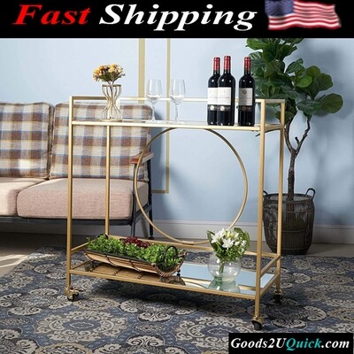 Gold Mirror Rolling Serving Bar Cart on Lockable Wheels  Liquor Cart Stand for Home Kitchen Storage