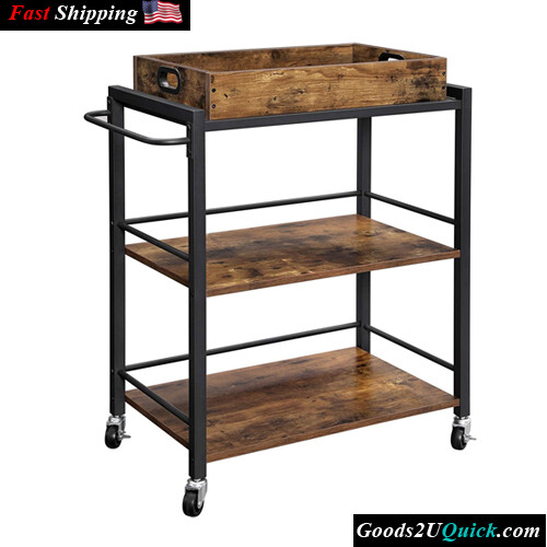 3-Tier Beverage Cart with Removable Tray and Storage Shelves with Wheels and Handle for Living Room Kitchen