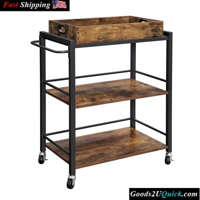3-Tier Beverage Cart with Removable Tray and Storage Shelves with Wheels and Handle for Living Room Kitchen