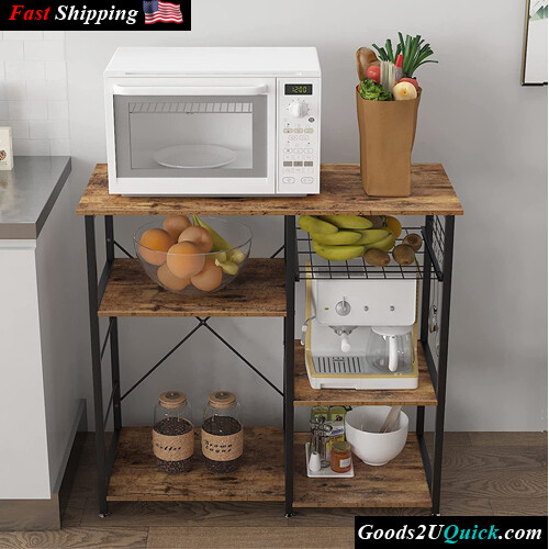 3-Tier Kitchen Baker&#39;s Rack Utility Microwave Oven Stand Storage Cart Workstation Shelf - Rustic Brown