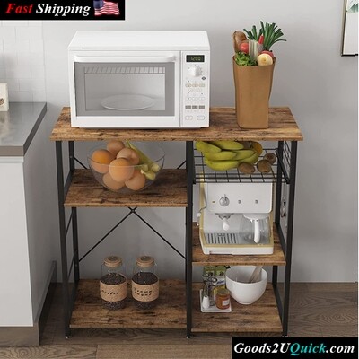3-Tier Kitchen Baker&#39;s Rack Utility Microwave Oven Stand Storage Cart Workstation Shelf - Rustic Brown