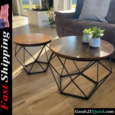 Set of 2 Round Coffee Table for Living Room with Steel Frame for Office, Bedroom And Indoor