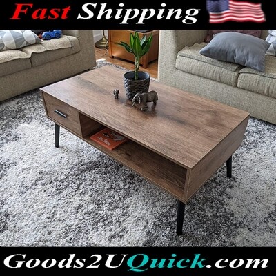 Mid Century Modern Style Cocktail Table TV Stand with Drawer And Anti-Scratching Pine Leg - Retro Light Brown