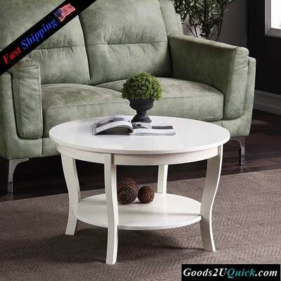 American Heritage Round Coffee Table With 2 Tiers of Spacious Shelving , White