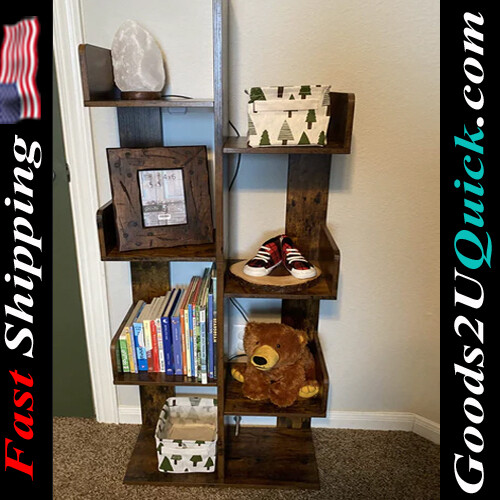 Tree-Shaped Bookshelf with 8 Storage Shelves And Rounded Corners ,  Rustic Brown