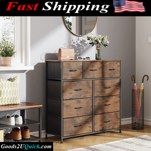 Fabric Dresser for Bedroom with 9 Drawers Storage Tower Organizer Steel Frame Unit with Fabric Bin