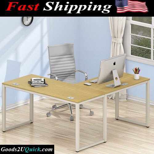 New Home Office 55&quot;x60&quot; Large L Shaped Corner Desk, Oak