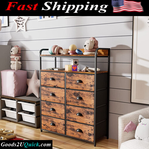 8 Storage Drawers Dresser for Bedroom with Double Shelf Tall Large Storage Organizer Unit for Closet (Rustic Brown, 8 drawers)