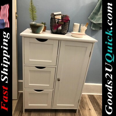 Bathroom Floor Storage Cabinet Freestanding with 3 Large Drawers and 1 Adjustable Shelf , White