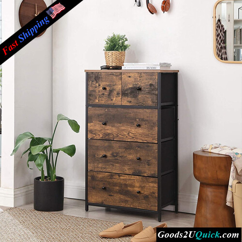 Wooden Front and Top Storage Dresser Tower with 5 Fabric Drawers Dresser Unit for Living Room, Hallway And Nursery