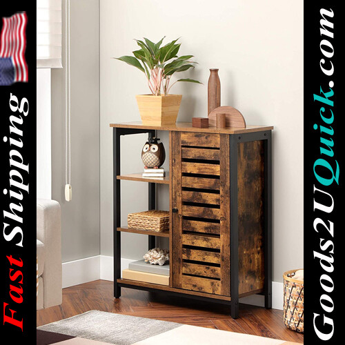 Multipurpose Storage Cabinet With 3 Open Shelves and Closed Compartments for Kitchen, Living Room And Bedroom , Rustic Brown
