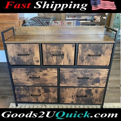 7 Fabric Dresser Chest of Drawers for Bedroom with Handles , Rustic Brown and Black